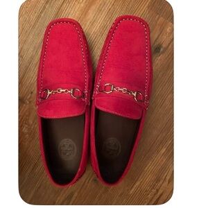 Red Loafers with Gold Detailing